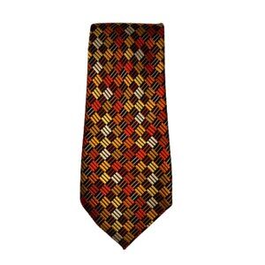 Saxony Mens 100% Silk Necktie Gold Orange Geometric‎ Office Career Colorful